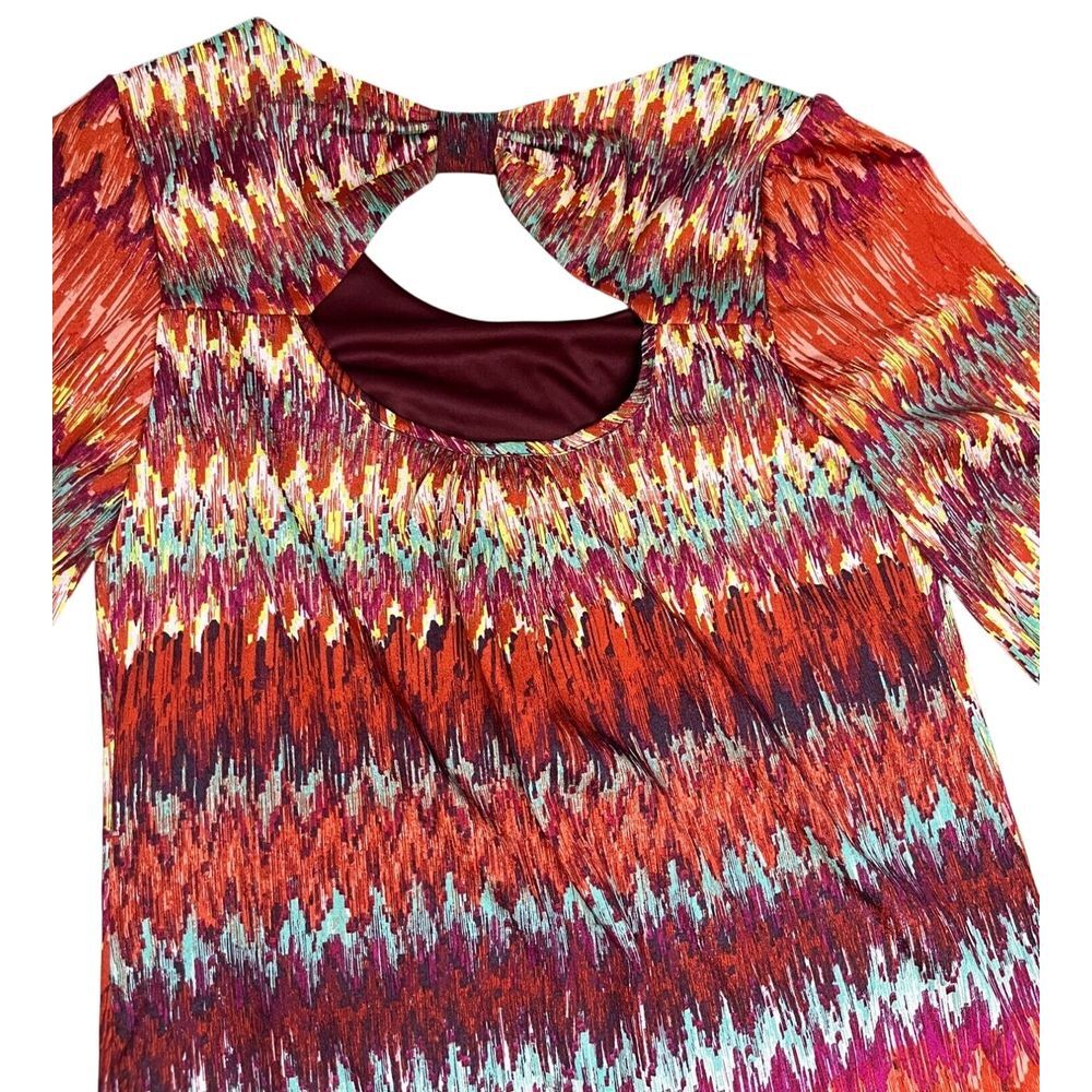 NEW SIZE MED Lily Rose Chevron Print Women Dress 3/4 Sleeves Rust Orange - Picture 9 of 11